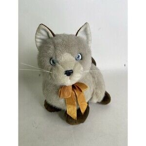 Vintage Oshko Cat Kitty Stuffed Animal Plush Toy with Bow Realistic Eyes